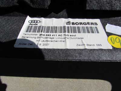 Audi OEM A4 B8 Rear Deck Package Shelf Interior Trim Panel Cover 8K5863411AC 2009 2010 2011 2012 2013 2014 S43